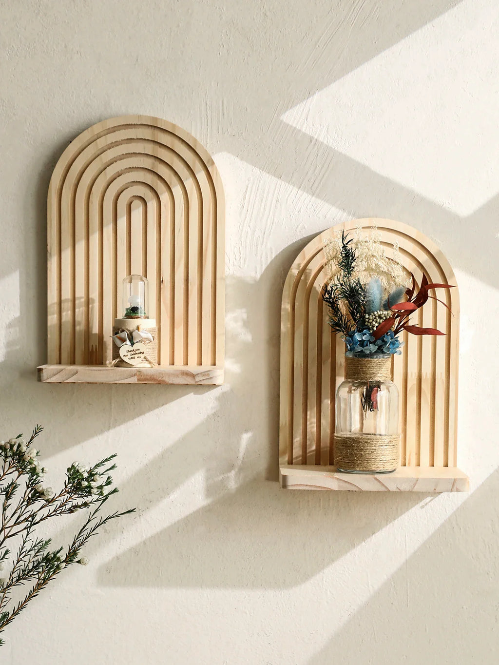 Boho Rustic Wooden Arch Display Shelf