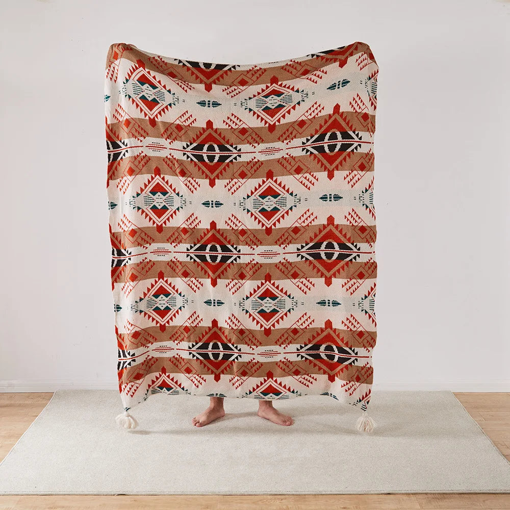 Knit Stripe Tassel Throw Blanket