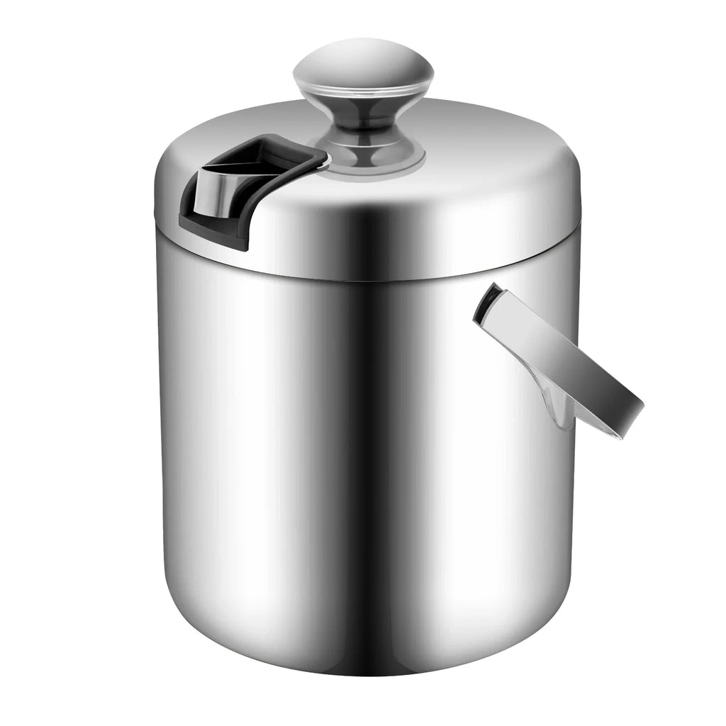 1.3L Stainless Steel Double-Walled Ice Bucket with Lid & Tongs – Portable Ice Cube Container for Wine, Beer & Drink Cooling