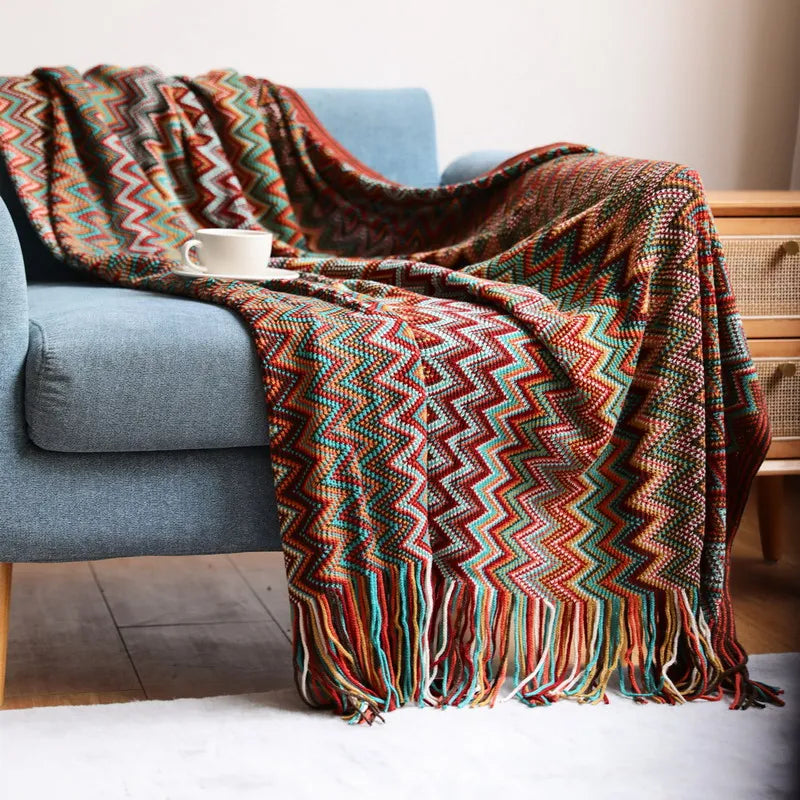 Boho Woven Zigzag Throw Blanket
