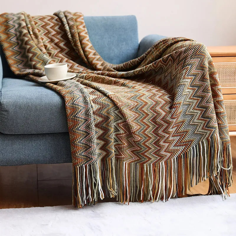 Boho Woven Zigzag Throw Blanket