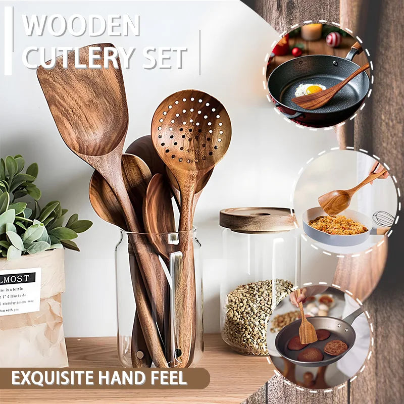 5-Piece Wooden Kitchen Utensil Set – Heat & Rot Resistant, Odor-Free Cooking Tools