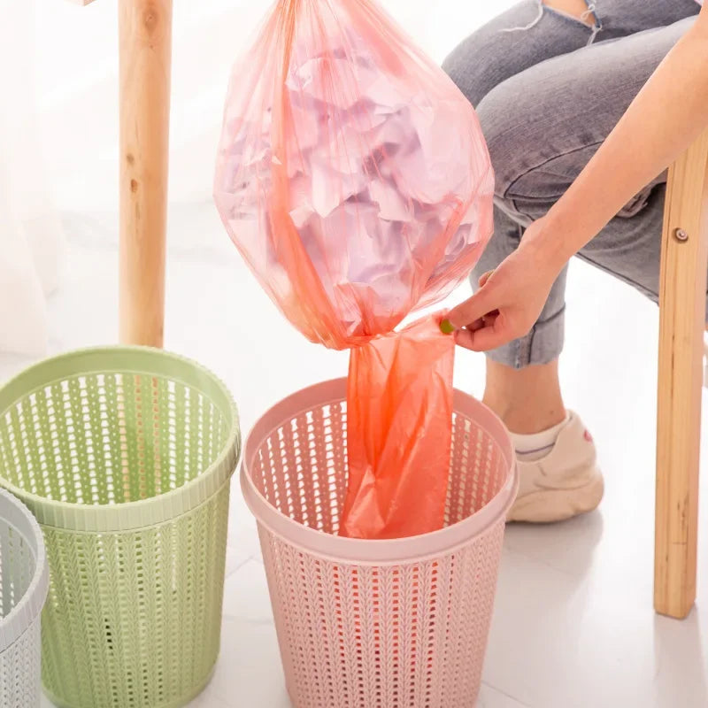 Hollow Rattan-Style Trash Can – Round Lidless Garbage Bin