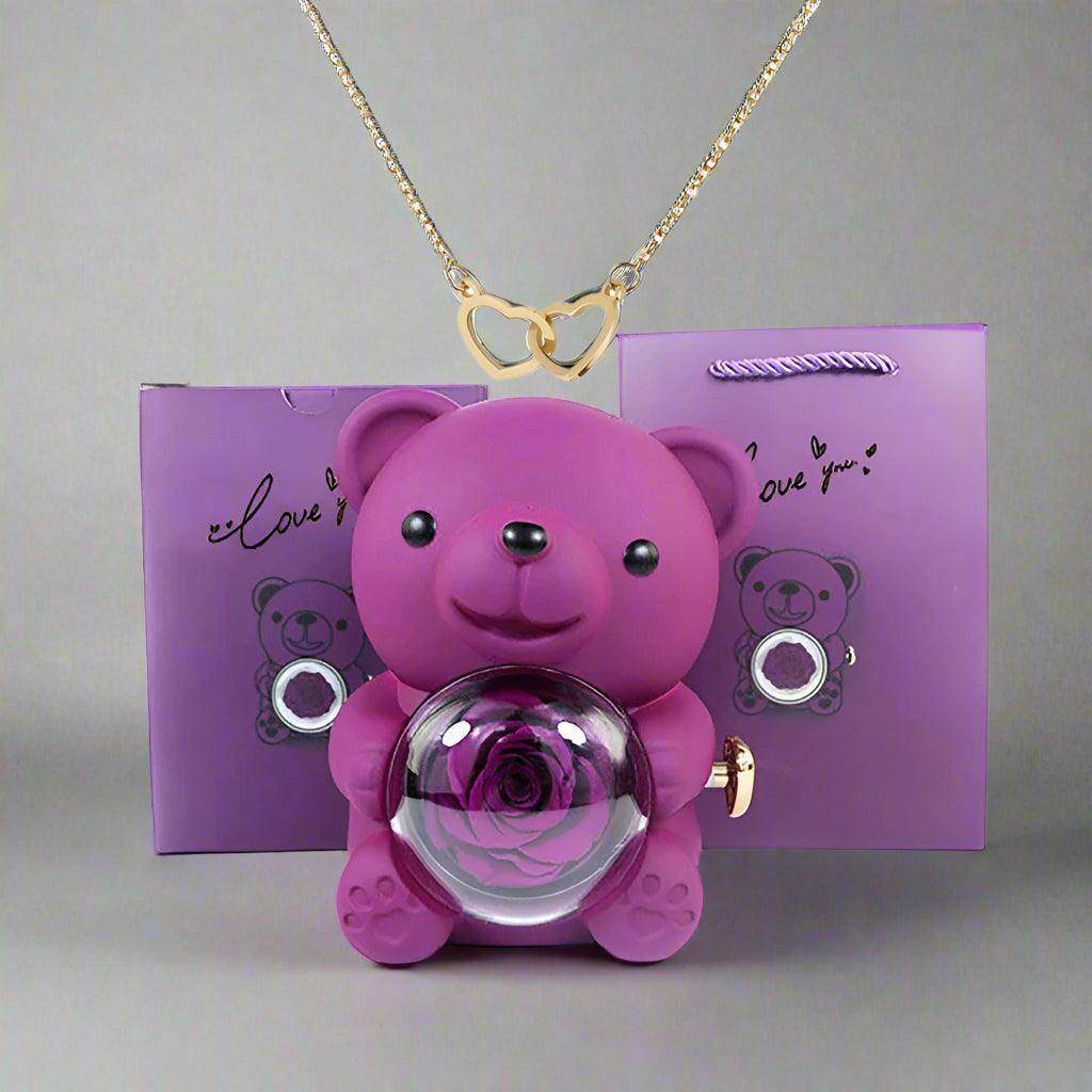 Valentine's Day Rose Bear Necklace