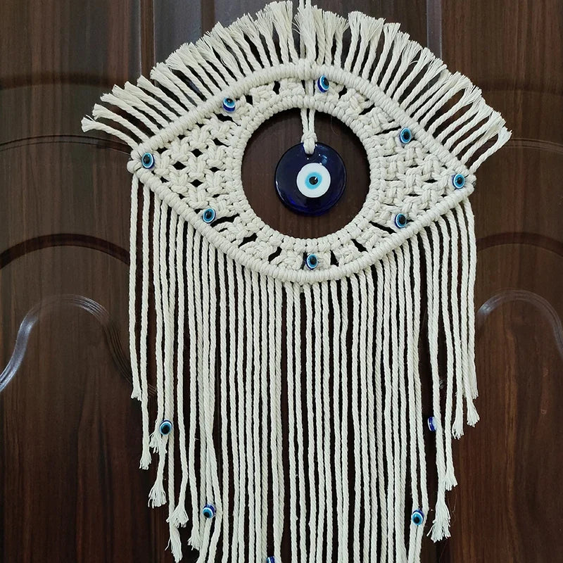 🧿 Evil Eye Macrame Wall Hanging – Handmade Boho Home Decor Tapestry