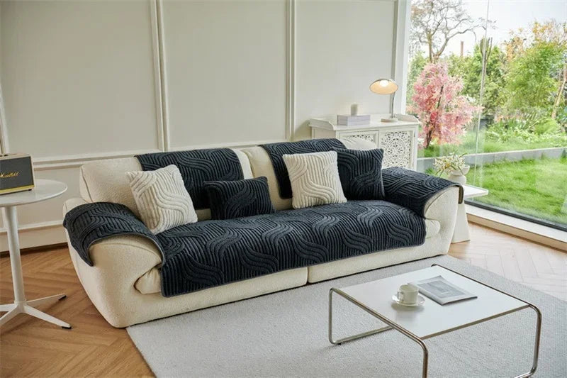 Plush Wave Striped Couch Slipcovers