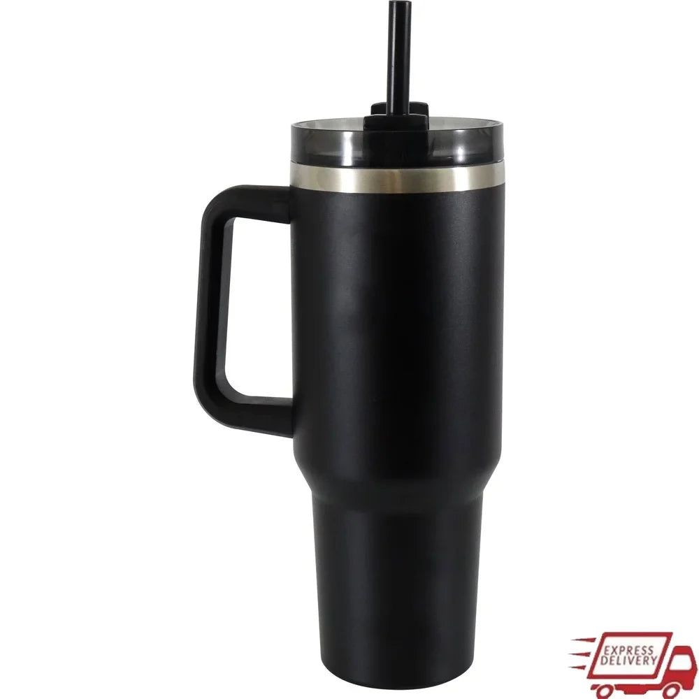 40oz Stainless Steel Tumbler with Handle & Straw – Double-Wall Insulated