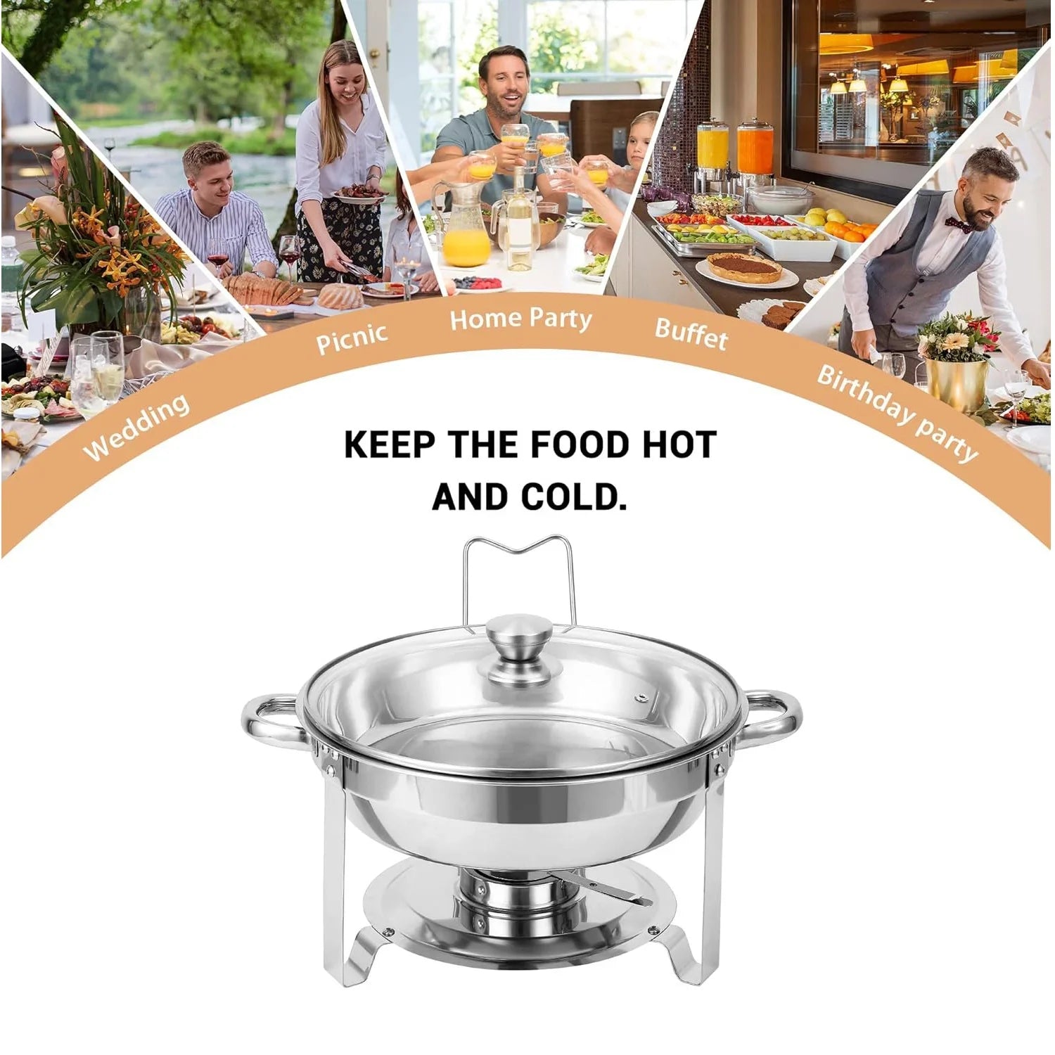 2/4 Pack Chafing Dish Buffet Set, 5QT Buffet Servers and Warmers, Round Catering Warmer with Glass Lid & Lid Holder for Party
