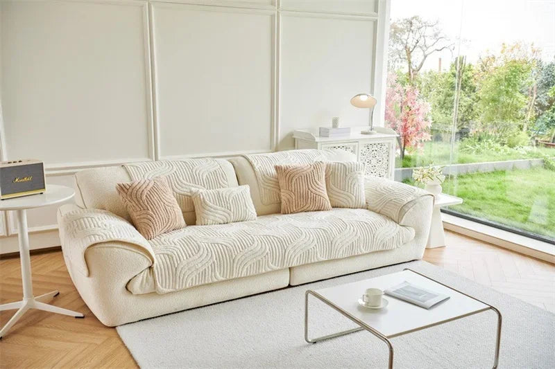 Plush Wave Striped Couch Slipcovers