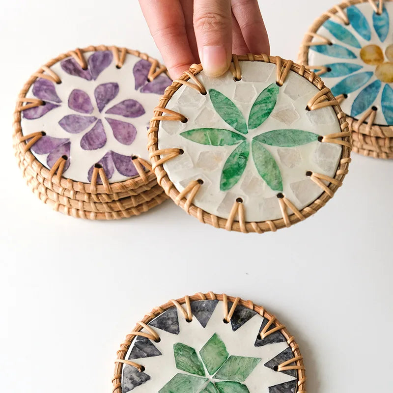 Boho Rattan Shell Coasters