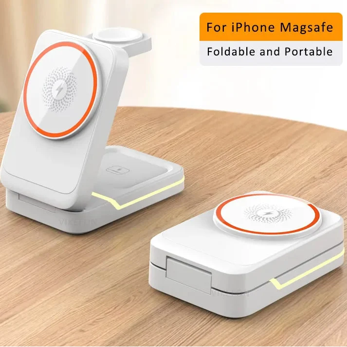 ⚡ 3-in-1 Magnetic Foldable Wireless Charger – MagSafe Travel Charging Stand