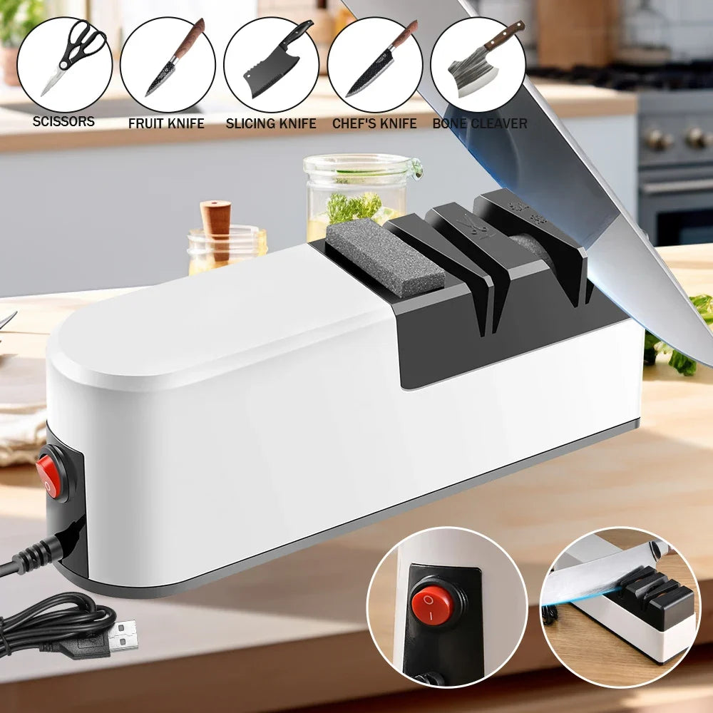 4-Segment Fully Automatic Electric Knife Sharpener – Portable Kitchen Sharpener with Non-Slip Base for Household Knives & Kitchen Accessories