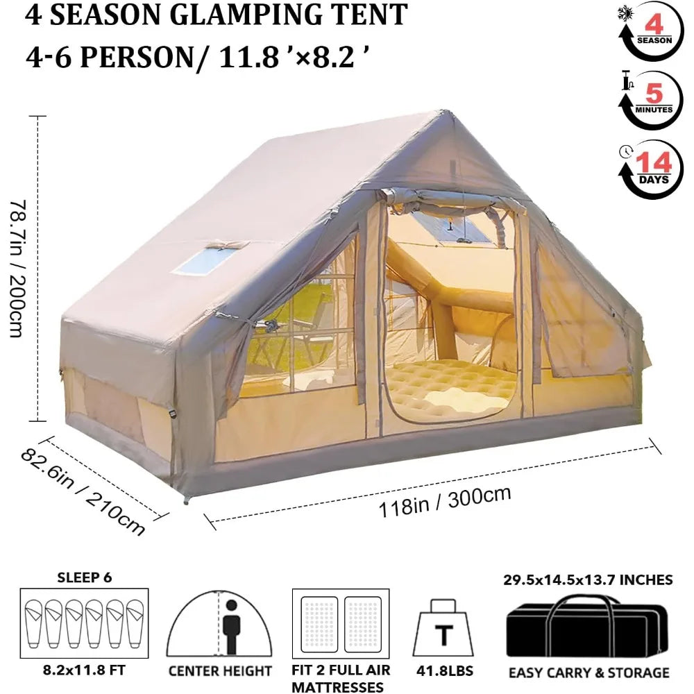 🏕️ 4–6 Person Inflatable Tent – Fast Setup, Waterproof & Stove-Ready Shelter