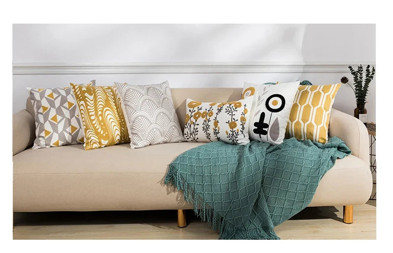 🌼 Cozy Embroidered Throw Pillow Cover – Nordic-Inspired Boho Home Decor Accent