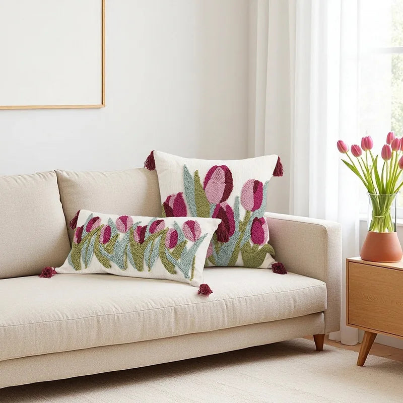 Floral Embroidered Pillow Cover