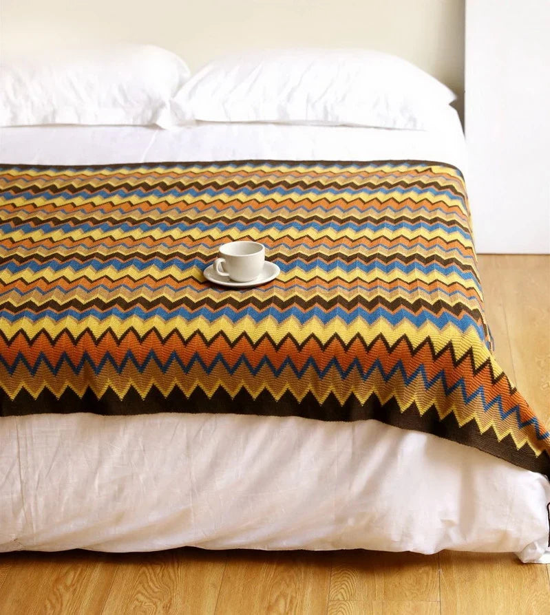 Boho Woven Zigzag Throw Blanket