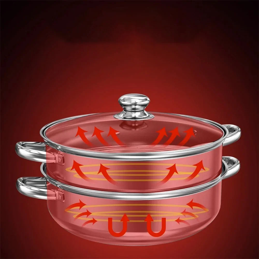 5PCS Stainless Steel Double & Triple Layer Steamer Soup Pot – 2-in-1 Multifunctional Cooking Set