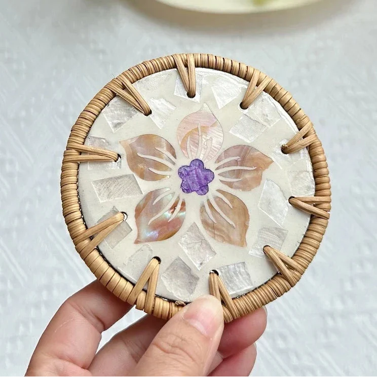 Boho Coastal Woven Shell Coaster