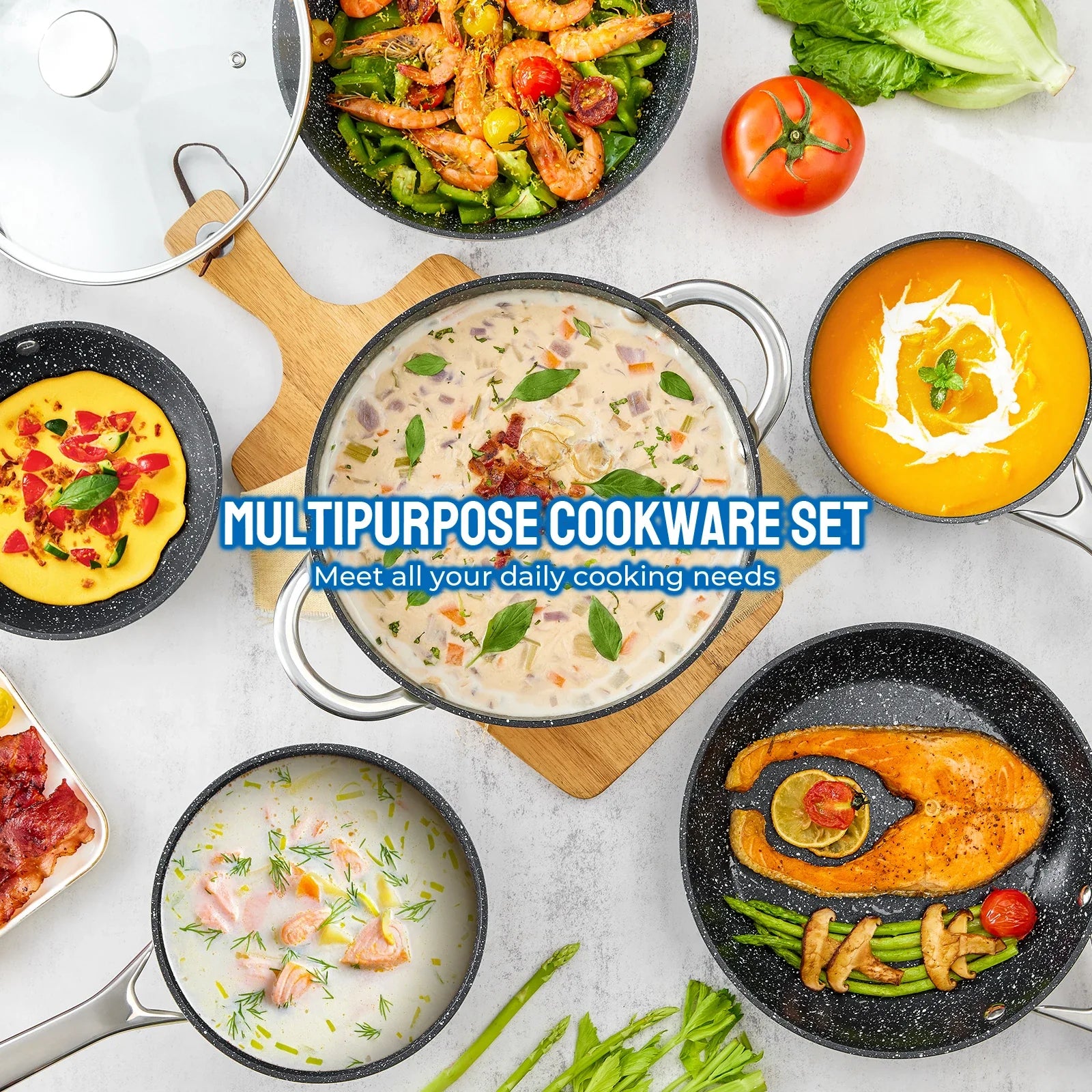 BEZIA 10-Piece Induction Cookware Set – Nonstick Pots and Pans for All Stoves, Durable Nonstick Kitchen Set for Induction Cooktops