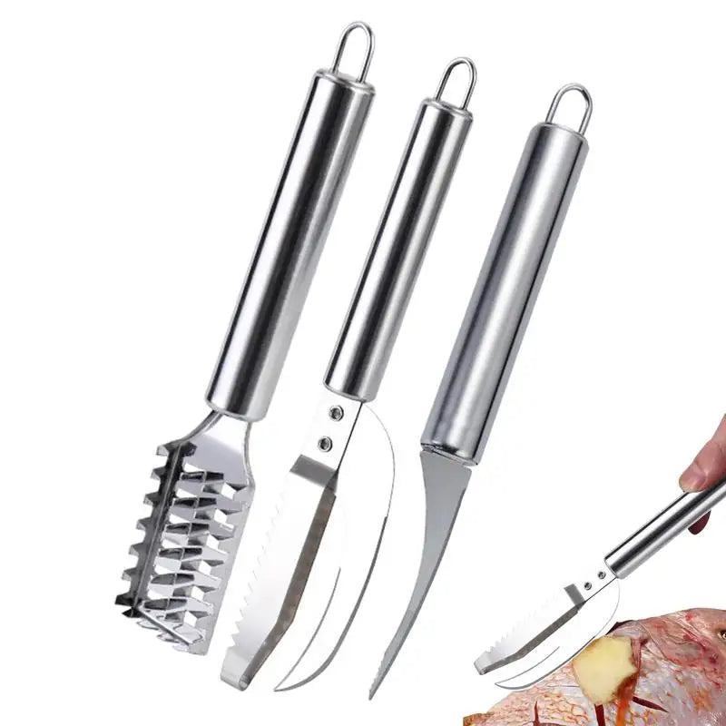Fish Scale Remover & Shrimp Deveiner Tool – Stainless Steel Scaler Knife, Skin Brush & Kitchen Tweezers for Seafood Cleaning