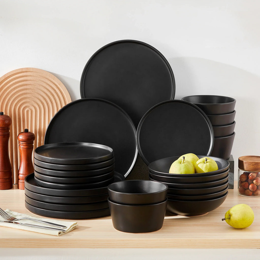 Vancasso 18/24 Piece PLAYB Ceramic Plate Set – Reactive Glaze Stoneware Dinnerware with Dinner, Dessert, and Cereal Bowls