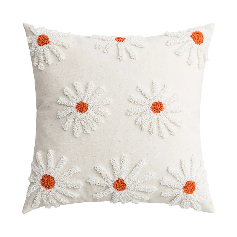 Embroidered Flower Throw Pillow Covers – Boho Cotton Cushion Covers for Bed, Sofa & Home Decor (30x50cm / 45x45cm)
