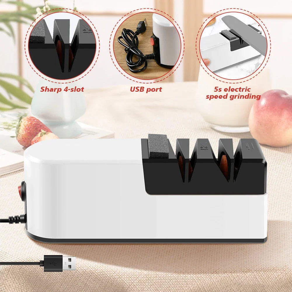 4-Segment Fully Automatic Electric Knife Sharpener – Portable Kitchen Sharpener with Non-Slip Base for Household Knives & Kitchen Accessories