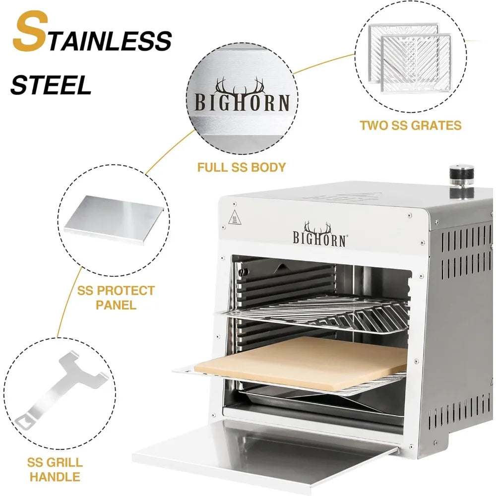 1500°F Small Infrared Propane Gas Grill – Portable Steak Broiler & Sear Station with Pizza Stone