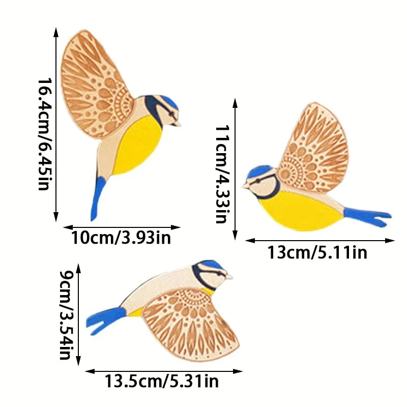 3-Piece Wooden Bird Wall Decor Set – Patterned Boho Home Decor for Indoors & Outdoors