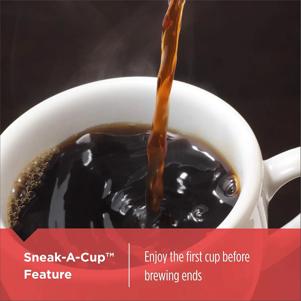 12-Cup Mill and Brew Coffee Maker, Automatic Grind and Brew Drip Coffee Machine, Programmable, Sneak-A-Cup, Reusable Filter.