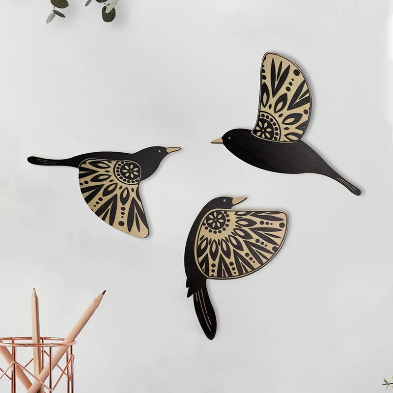 3-Piece Wooden Bird Wall Decor Set – Patterned Boho Home Decor for Indoors & Outdoors