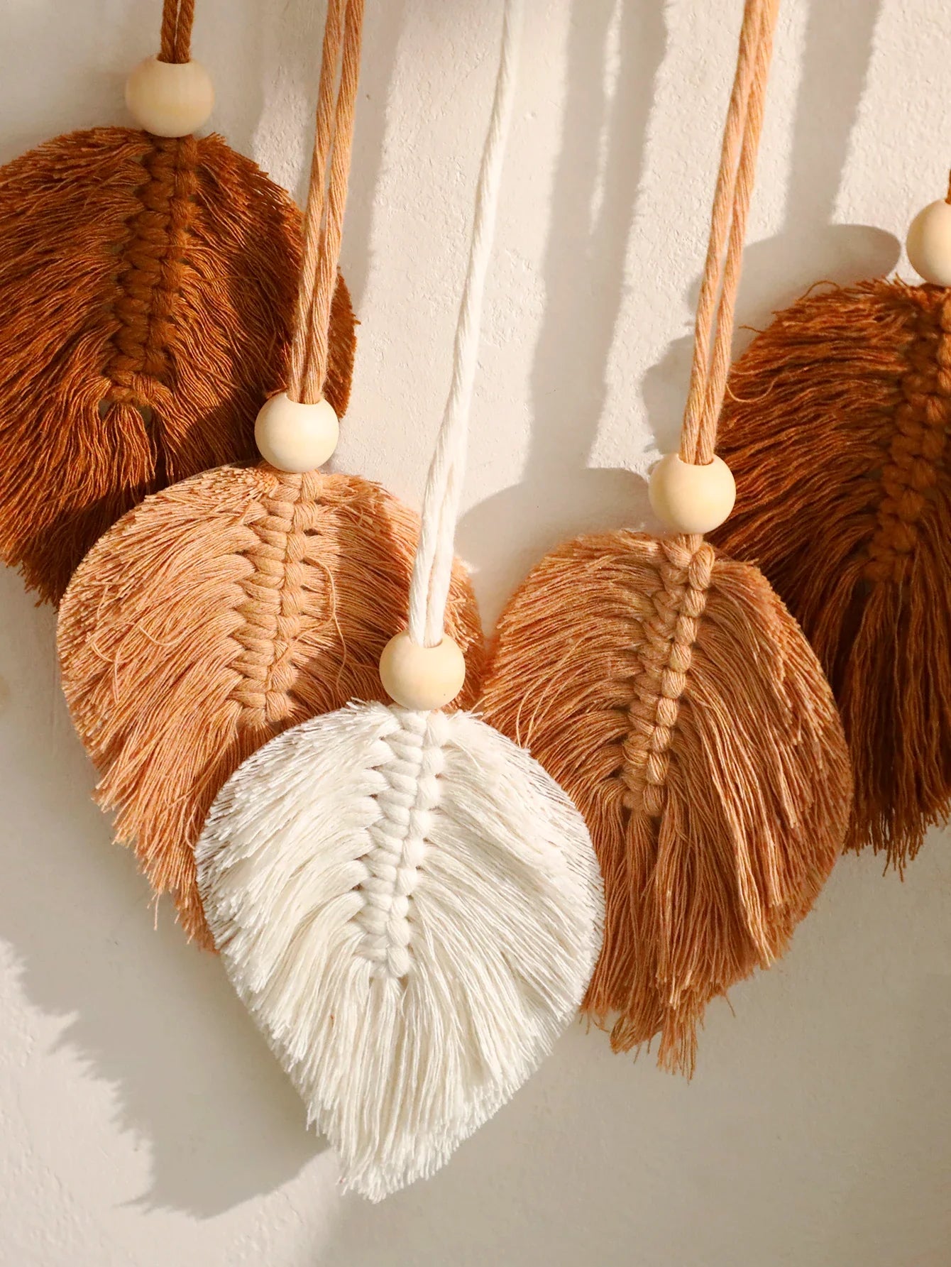 Boho Macrame Floating Wall Shelf with Leaf Tassels