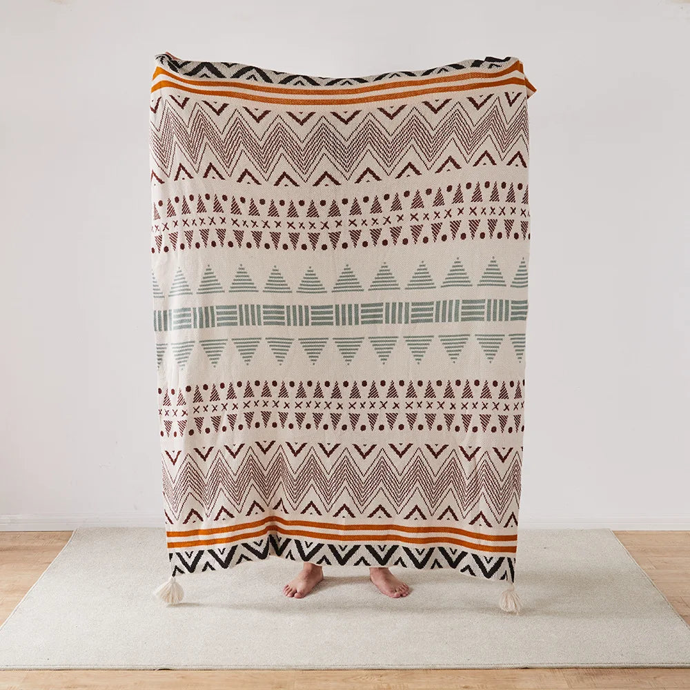 Knit Stripe Tassel Throw Blanket