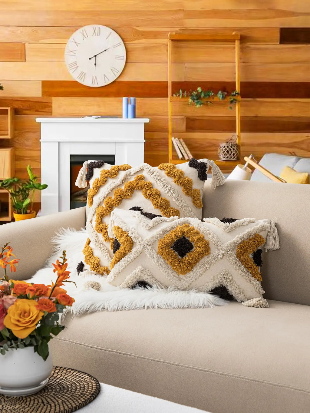 Rust Bohemian Tufted Geometric Pillowcase