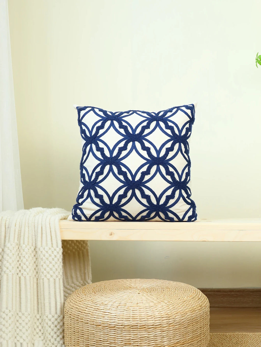 Geometric Embroidered Throw Pillow Cover – Modern Boho Home Decor Accent