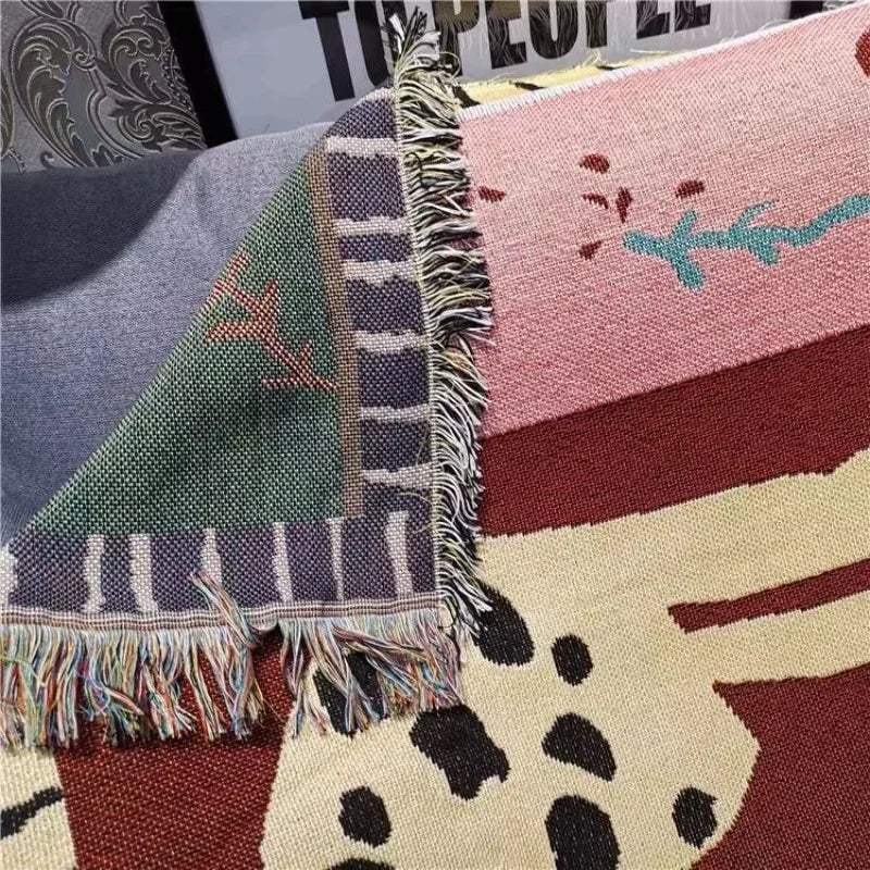 Two Leopard Tapestry Throw Blanket – Woven Cotton Blend Boho Animal Print Blanket for Sofa, Bed & Home Decor