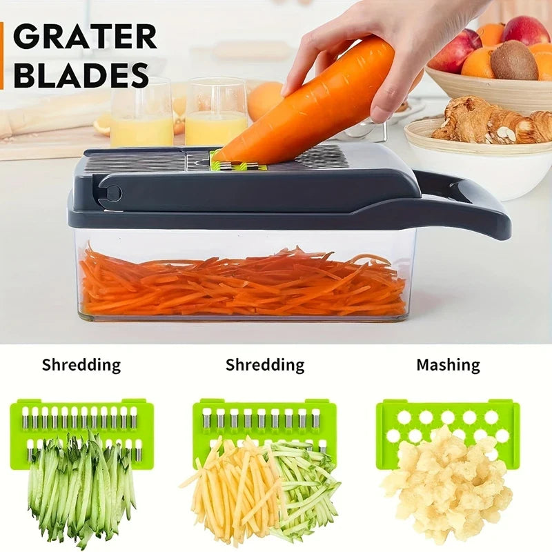 14-in-1 Multifunctional Vegetable Chopper – Food Grater, Slicer, Dicer & Cutting Machine with Handle for Fast Kitchen Prep