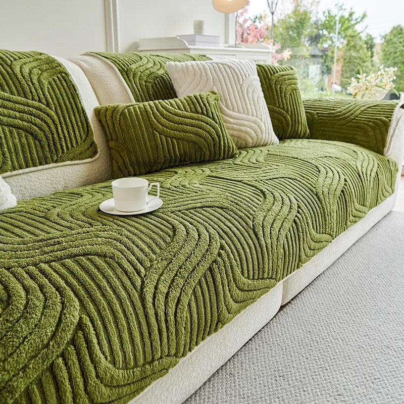 Plush Wave Striped Couch Slipcovers