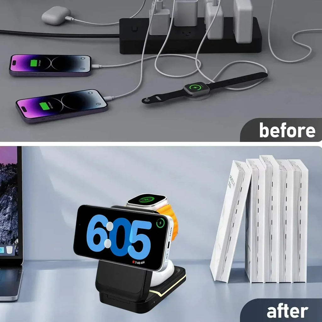 ⚡ 3-in-1 Magnetic Foldable Wireless Charger – MagSafe Travel Charging Stand