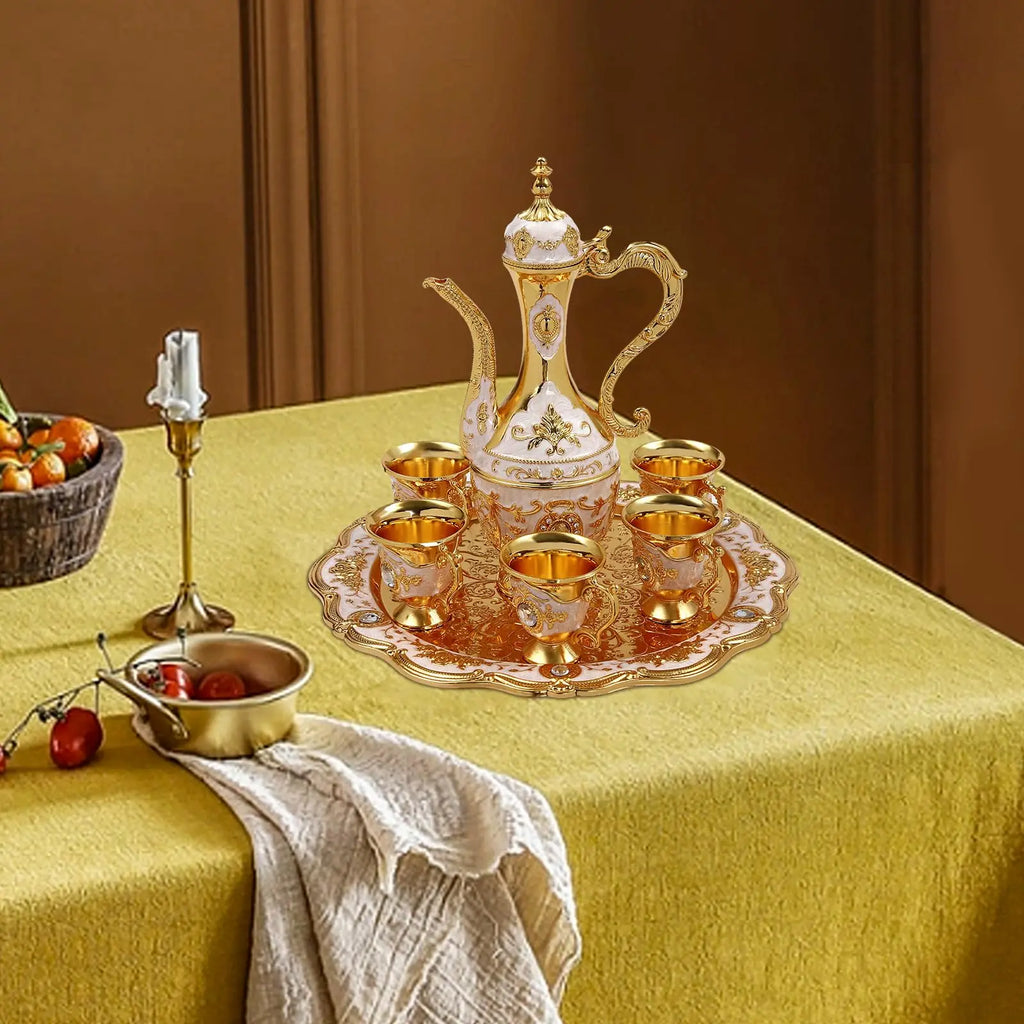 Turkish Tea & Coffee Set – Vintage Pot with 6 Cups, Tea Glasses for Home, Birthday, Christmas