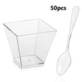 60ml Dessert Bowl with Spoon Set Square Mini Dessert Cups Disposable Supplies Reusable Accessories for Tasting Pudding Yogurt