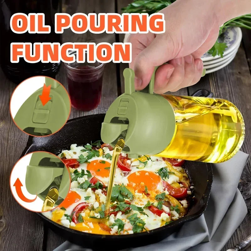 2-in-1 500ml Oil Spray Bottle Dispenser, Refillable Plastic Oil Sprayer for Cooking, BBQ, Baking, Roasting, Kitchen Use