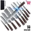 8/10pcs Japanese Kitchen Knife Set – Laser Damascus Pattern, High Carbon Stainless Steel Chef Knives for Meat, Vegetables & Fruit Slicing