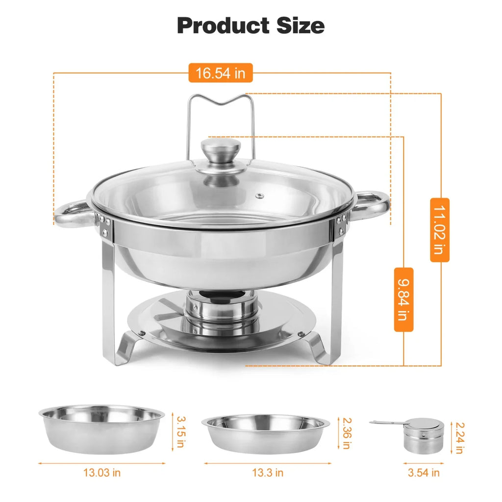 2/4 Pack Chafing Dish Buffet Set, 5QT Buffet Servers and Warmers, Round Catering Warmer with Glass Lid & Lid Holder for Party