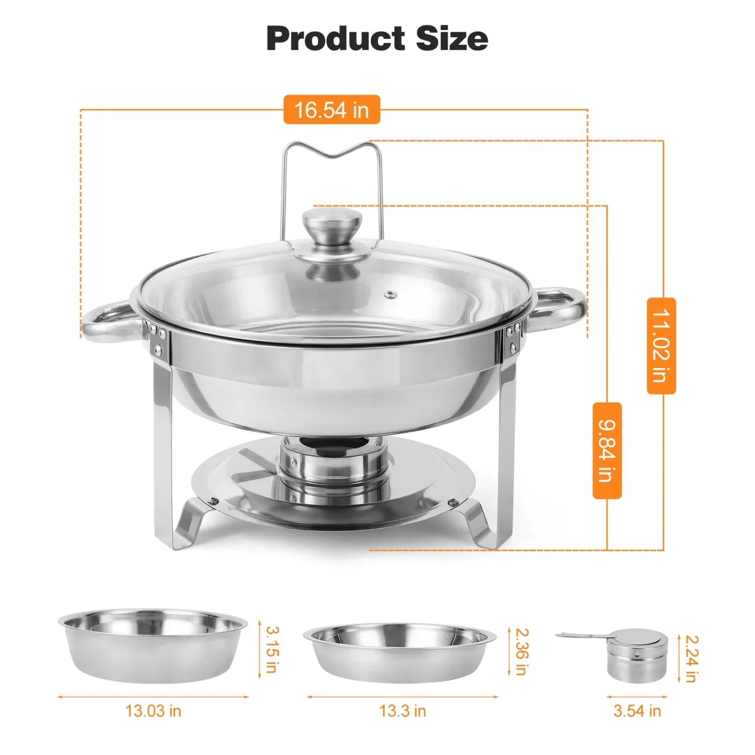 2/4 Pack Chafing Dish Buffet Set, 5QT Buffet Servers and Warmers, Round Catering Warmer with Glass Lid & Lid Holder for Party