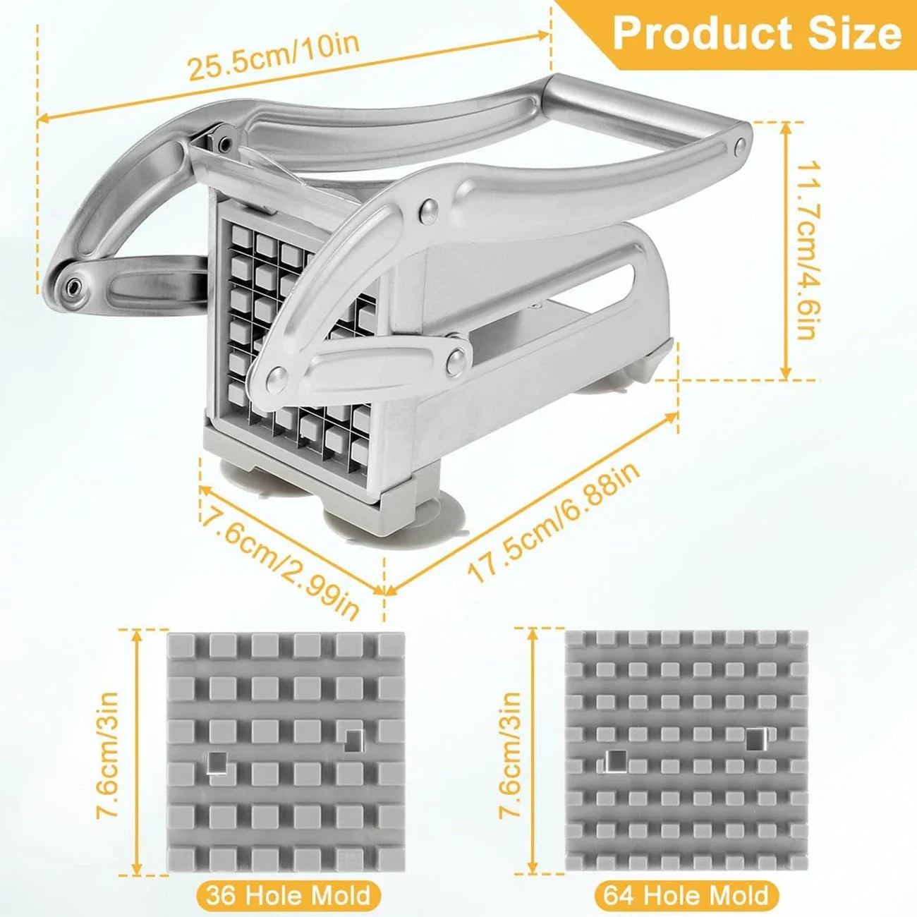 French Fries Cutter Stainless Steel Potato Slicer Quick-Cut Potato Slicer with 36/46-Hole Blade Manual Kitchen Tool