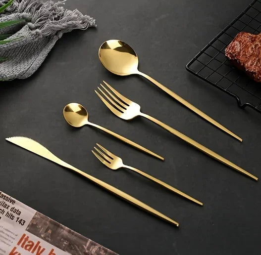 60-Piece Luxe Golden Stainless Steel Cutlery Set – Mirror Polished, Dishwasher Safe