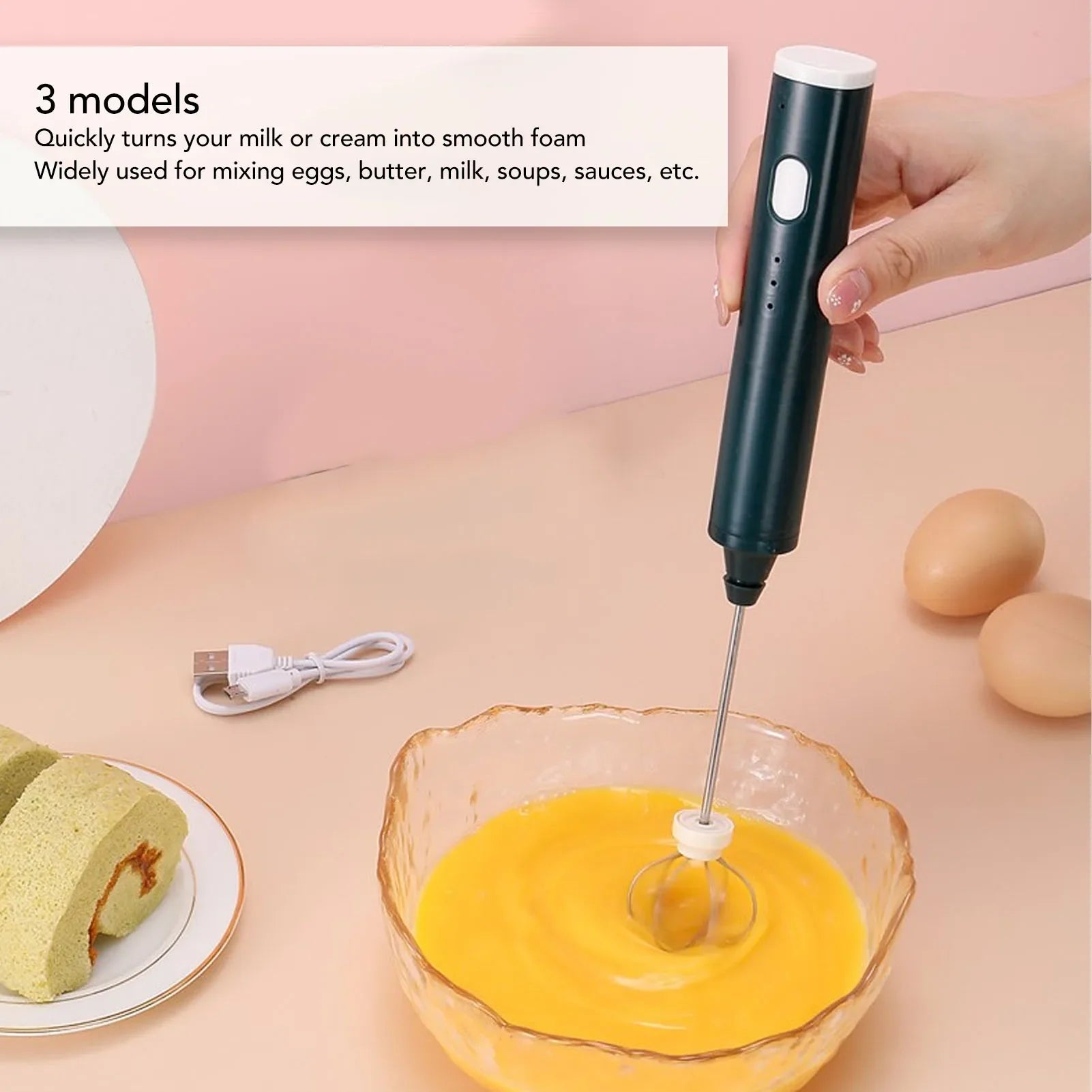 Clearance Deal Electric Whisk 2 Stainless Steel Heads Mini Cordless Multifunction Coffee Milk Frother Waterproof Stirring Tool