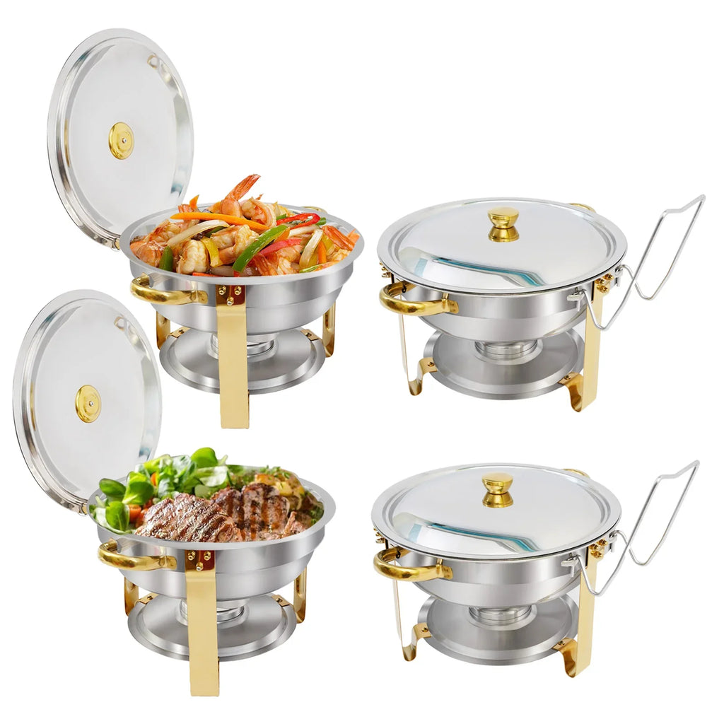 5QT Chafing Dish Buffet Set Stainless Steel Round Half-Gold Plated Buffet Warmer Set for Home Parties Christmas Buffet Birthday