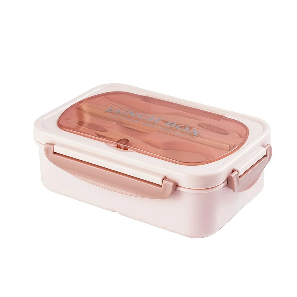 1pc Lunch box with utensils, leak-proof, square shape - Safe to use in microwave, perfect for office workers and kitchen storage